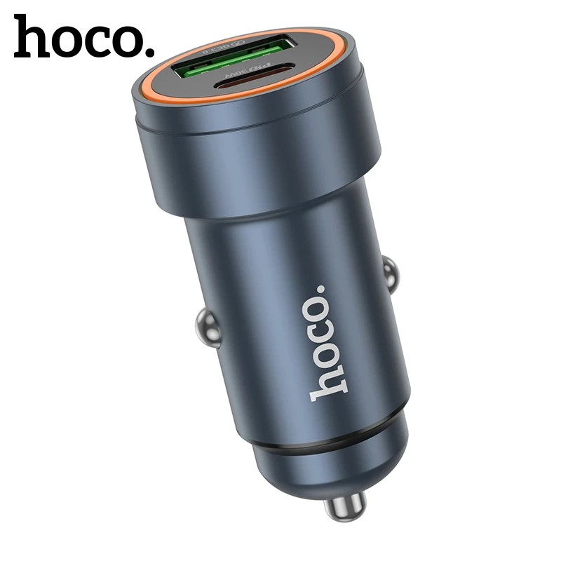 HOCO Z57A Aluminum Alloy PD30W+QC3.0 Phone Charger in Car For iPhone 16/15/14/13 Pro Max Fast Charging Phone Car Charger Adapter