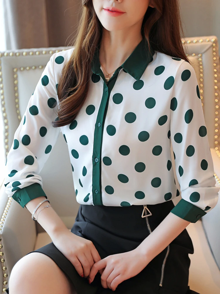 

Polka Dot Women Shirts Chiffon Elegant and Vintage Women's Blouses 2022 Autumn Ladies Tops Female Clothing Fashion Woman Blouses