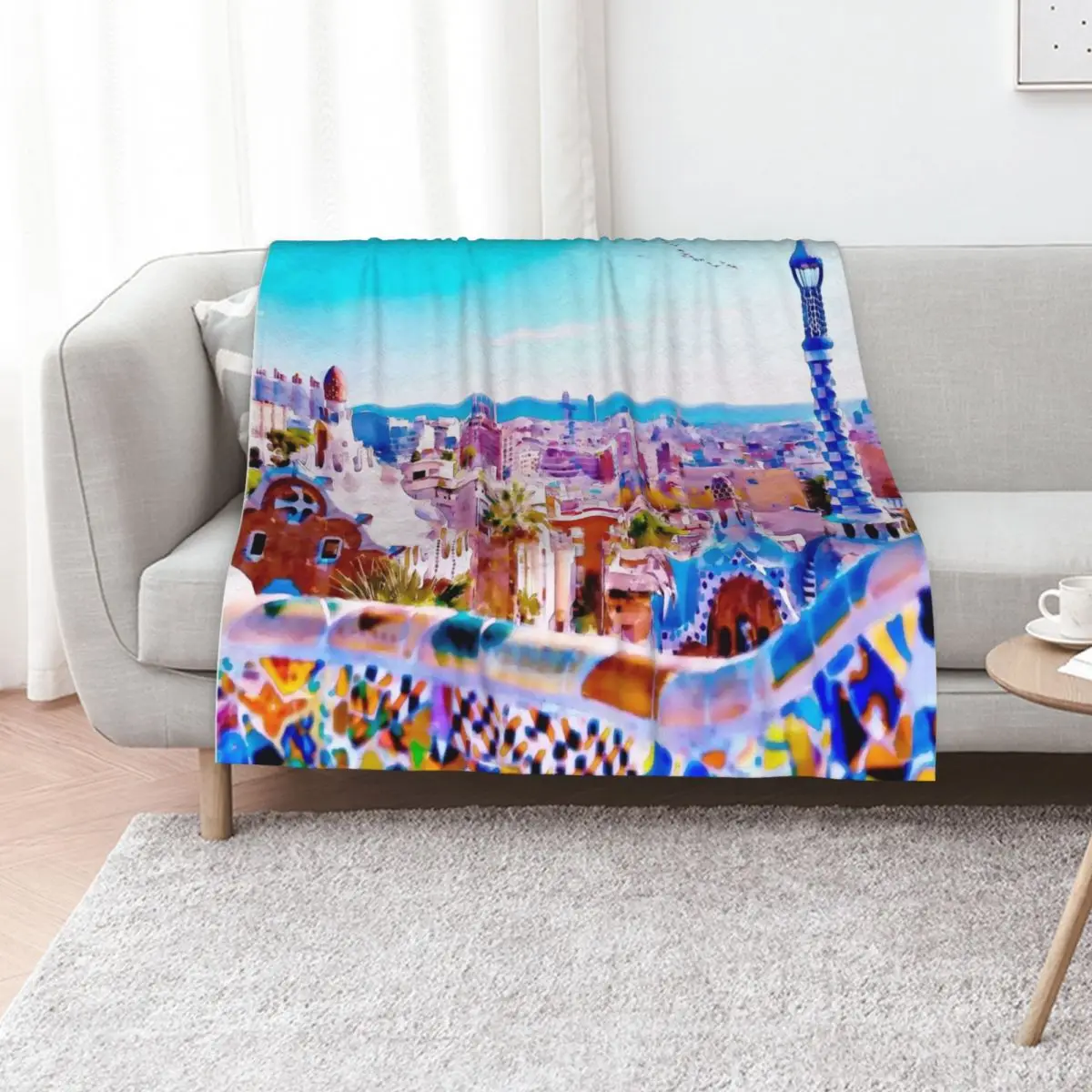 

Park Guell Watercolor painting Throw Blanket valentine gift ideas cosplay anime Thins Nap Blankets