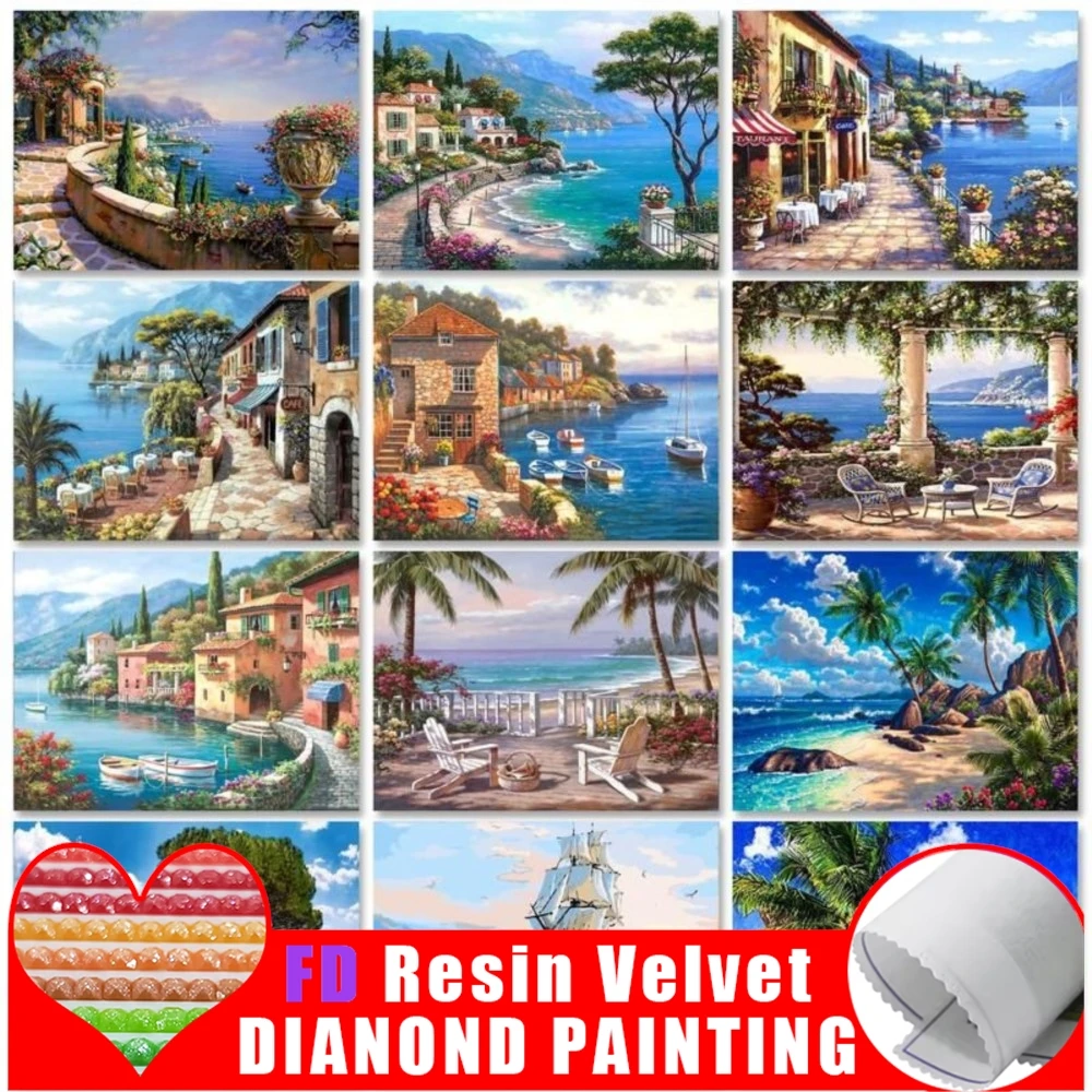 

FD смола 5D алмазная живопись Coastline мозаика пейзаж украшение дома стены приморский DIY ручная работа горный хрусталь подарок