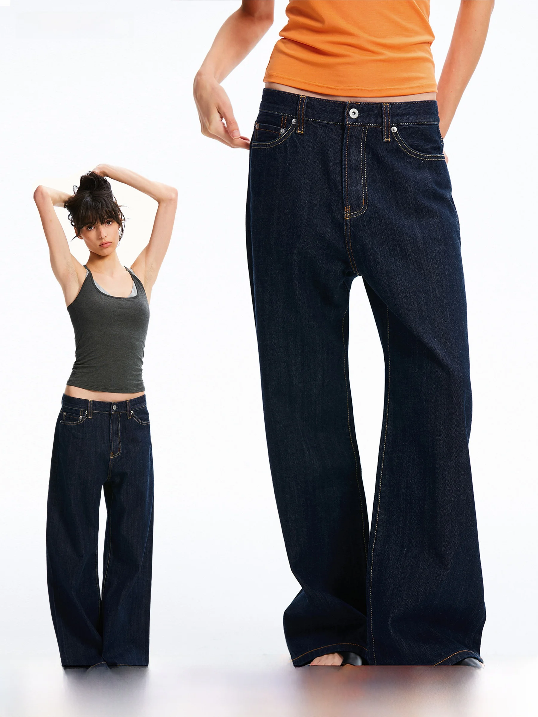 

Джинсы женские широкие с высокой талией, с двойной строчкой, цветные, из денима, свободные, длинные брюки, повседневные, на молнии