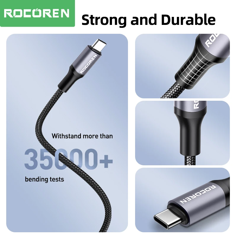 Rocoren 100W USB C TO Type C สาย USB PD 3.1 240W สายชาร์จเร็วสาย USB-C 5A typec สำหรับ iPhone 15 MacBook Samsung