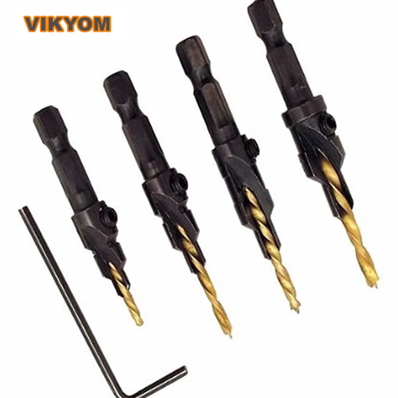 

Woodworking Hole Opener 4-piece Set Titanium-plated Hexagonal Handle Hardware Tool Countersunk Drill Bit Drilling And Reaming