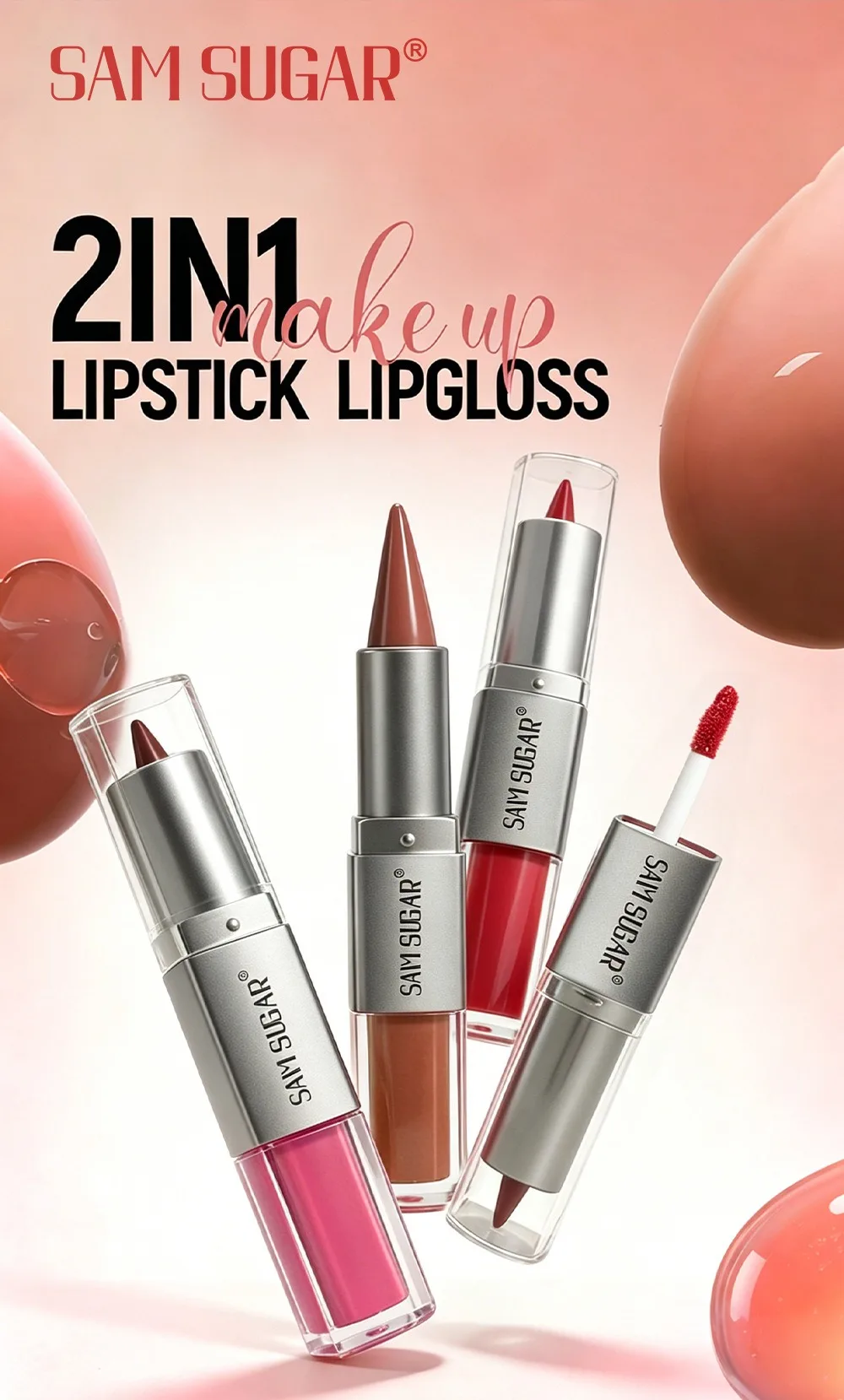 2-in-1 Lipliner & Lipgloss, Doppelseitiger Feuchtigkeitsspendender Nicht-Klebender Lippenstift, Matter Samt-Lipliner mit Glänzendem Aufpolsterndem Lipgloss – Detail 1