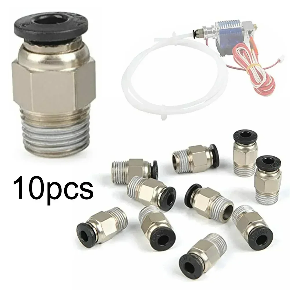 10PCS PC4-M10 External Thread Straight Pneumatic Connector Stainless Steel PTFE Tube Push In Quick Fitting Connectors Extruders