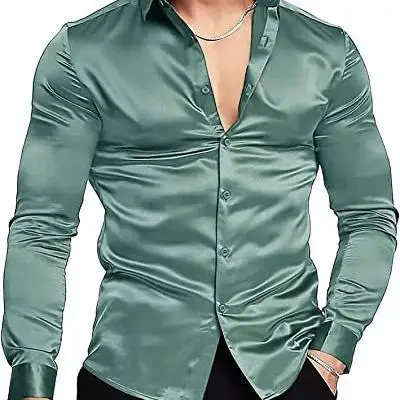 

iny Vintage Disco Long irt Men's Casual Sle Stand Collar No Iron Treaent Fiber Blend Linen Fabric Long Sve irt