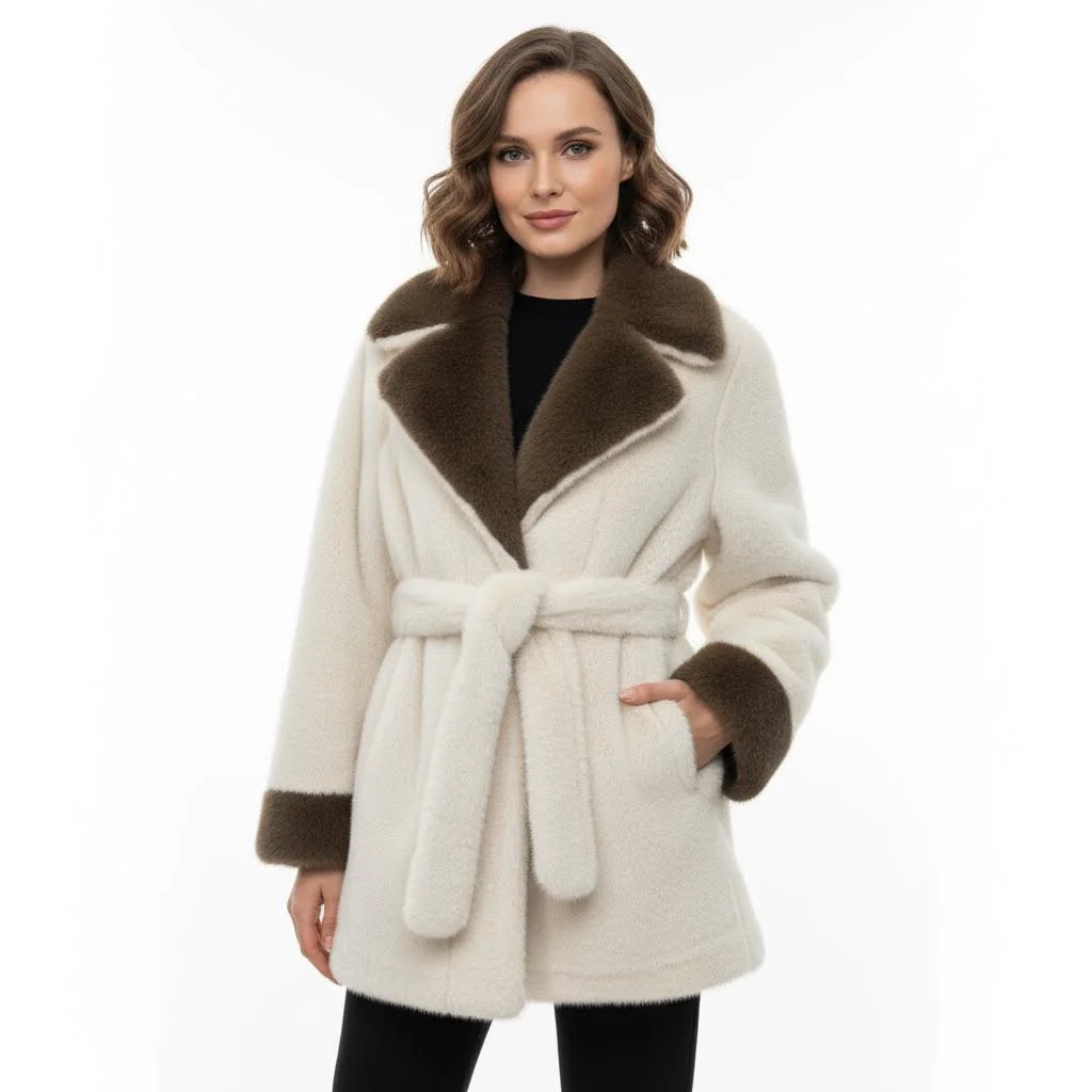 

2025 New Style Synthetic Fur and Fur-Blended Coat for Women - Chic Color-Contrast Milan Fox Mid-Length Waistcoat Suit