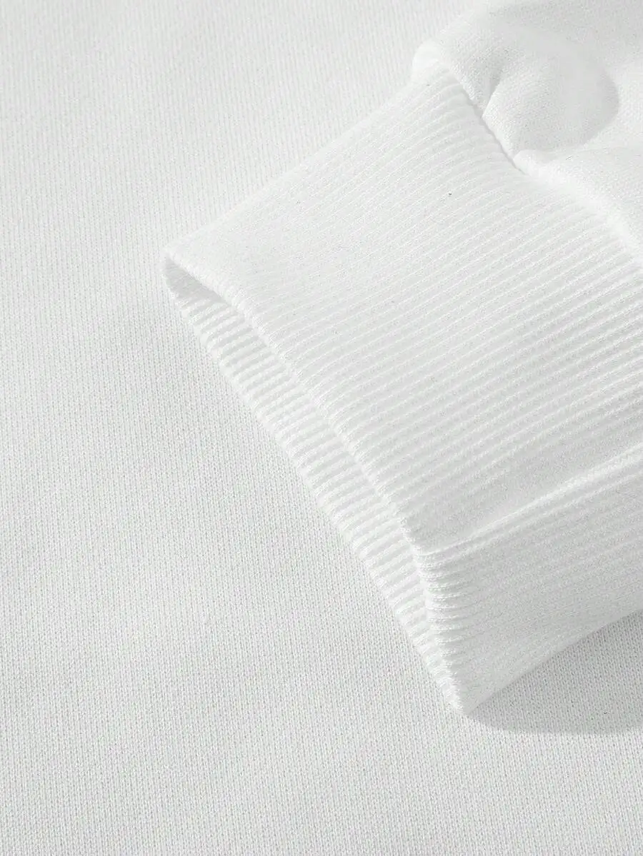 Men's Plain White Crewneck Long Sleeve Sweatshirt, Casual Daily Wear for Fall