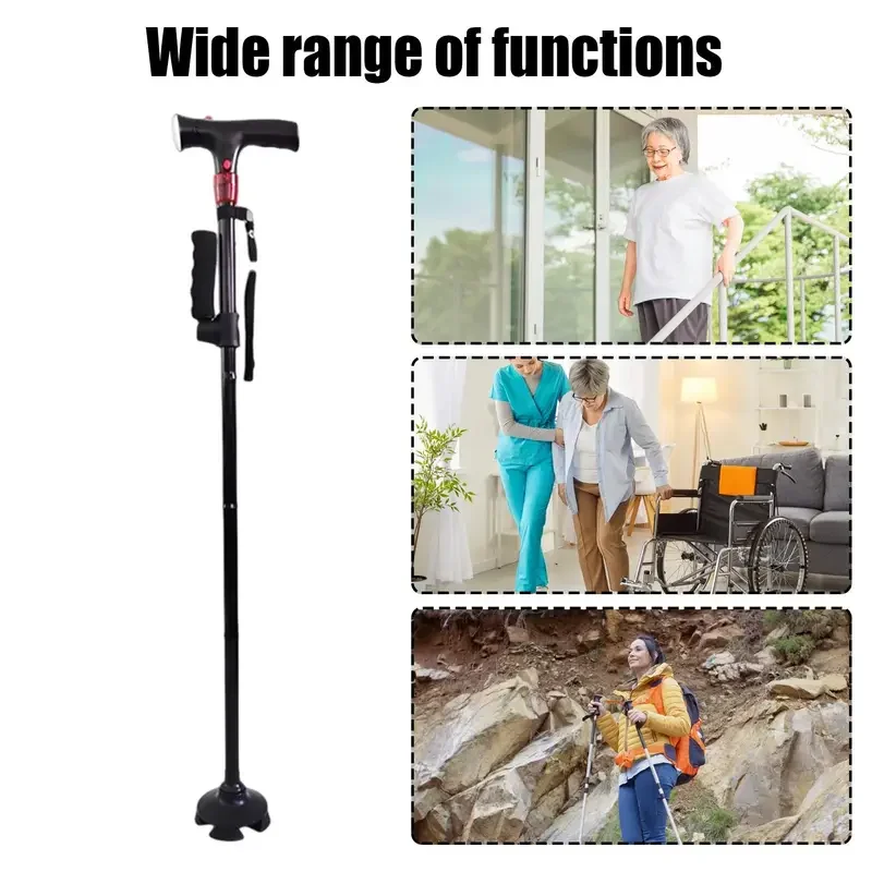 

LED Light Anti-Slip Adjustable Folding Walking Cane for Elderly Lightweight Collapsible Crutch Mobility Aid Stick