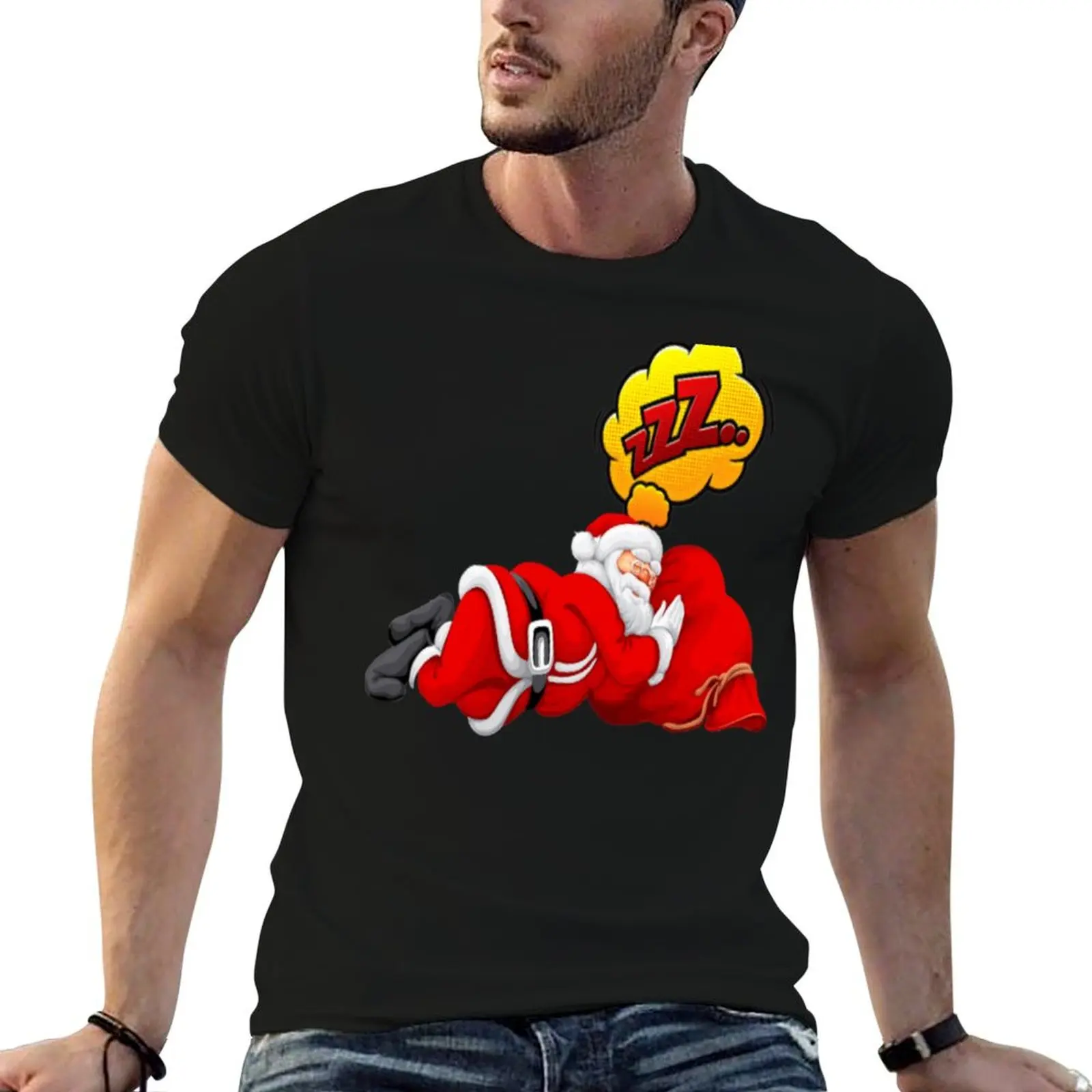 Sleepy Santa T-Shirt man tshirt anime t shirts for man man t shirt cotton T-shirt