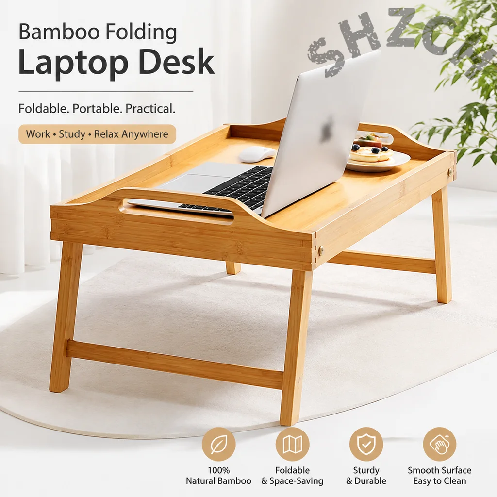 Foldable Multi-Use Tray for Breakfast, Desk, Bed, or Floor – Lightweight Wooden Serving and Reading Tray