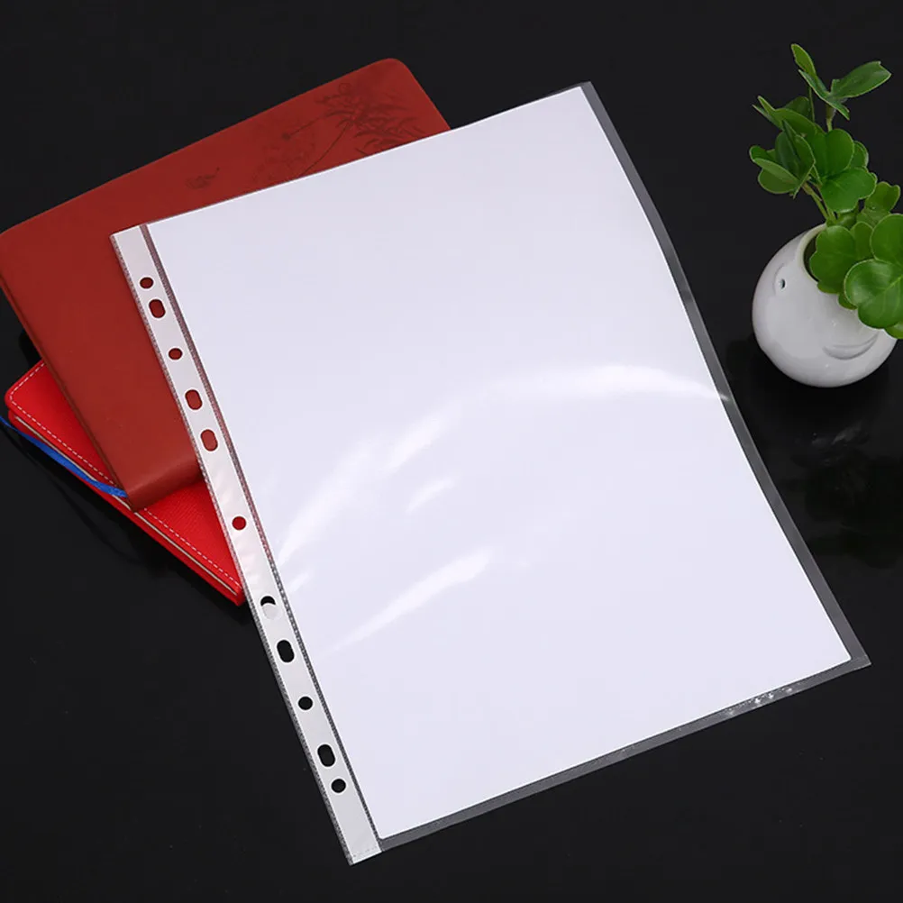 

100Pcs Clear File Protectors Sheet Protectors A4 11 Hole Transparent PP Material Sheet Protector for Binder Office