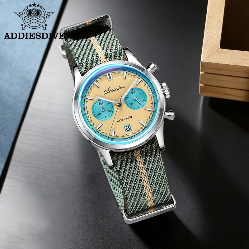 

ADDIESDIVE NEW Men's Watches 0S21 Movement Quartz Wristwatch Waterproof 100m Chronograph AR Coating 38mm Luxury Watch Man AD2542