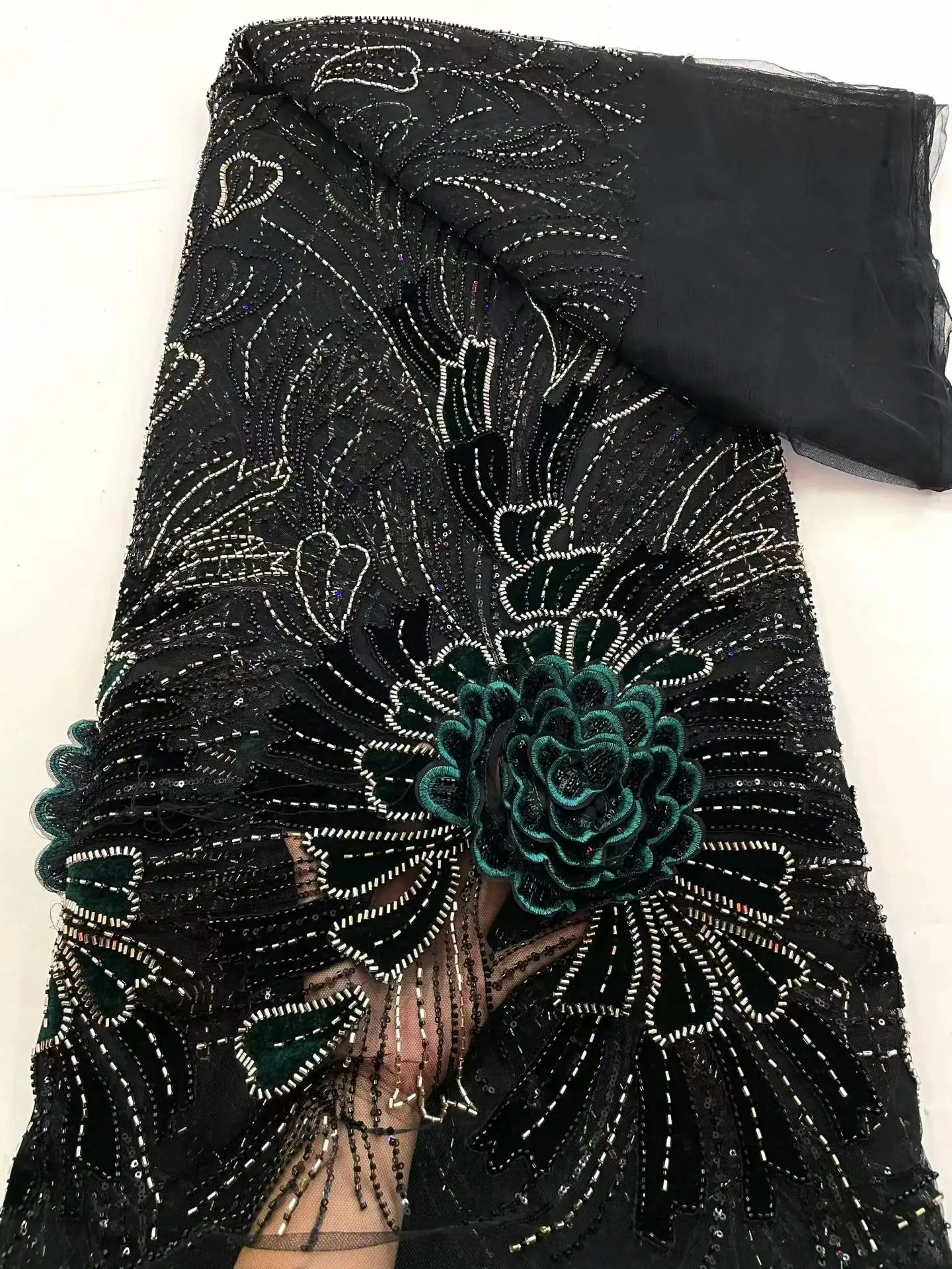 African 2026 Beaded nigerian Lace Fabric 5 Yards Tulle Mesh Sequins Embroidered for Weddings Party Dresses French Style