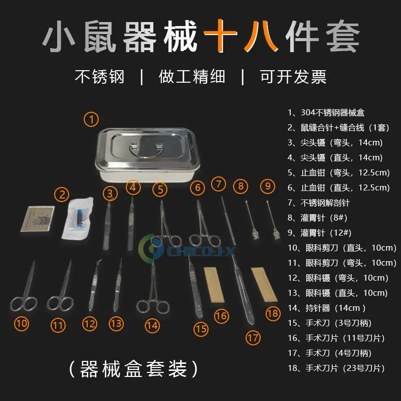 Animal experiment, rat, small animal dissection kit, instruments