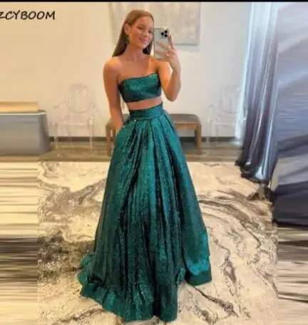 

Custom made Green Two Piece Sequined Wedding dress Prom dress