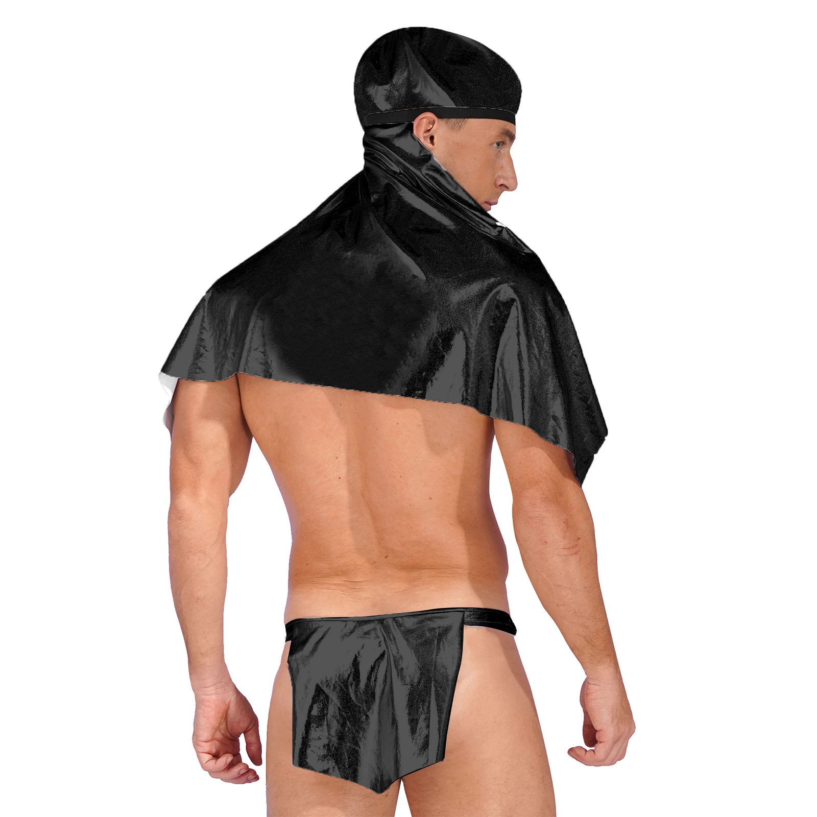 Disfraz de rey dios griego egipcio para hombre, bandanas metálicas brillantes, tocado, Collar, bolsa de bulto de tiro bajo, G-string, Cosplay de Halloween