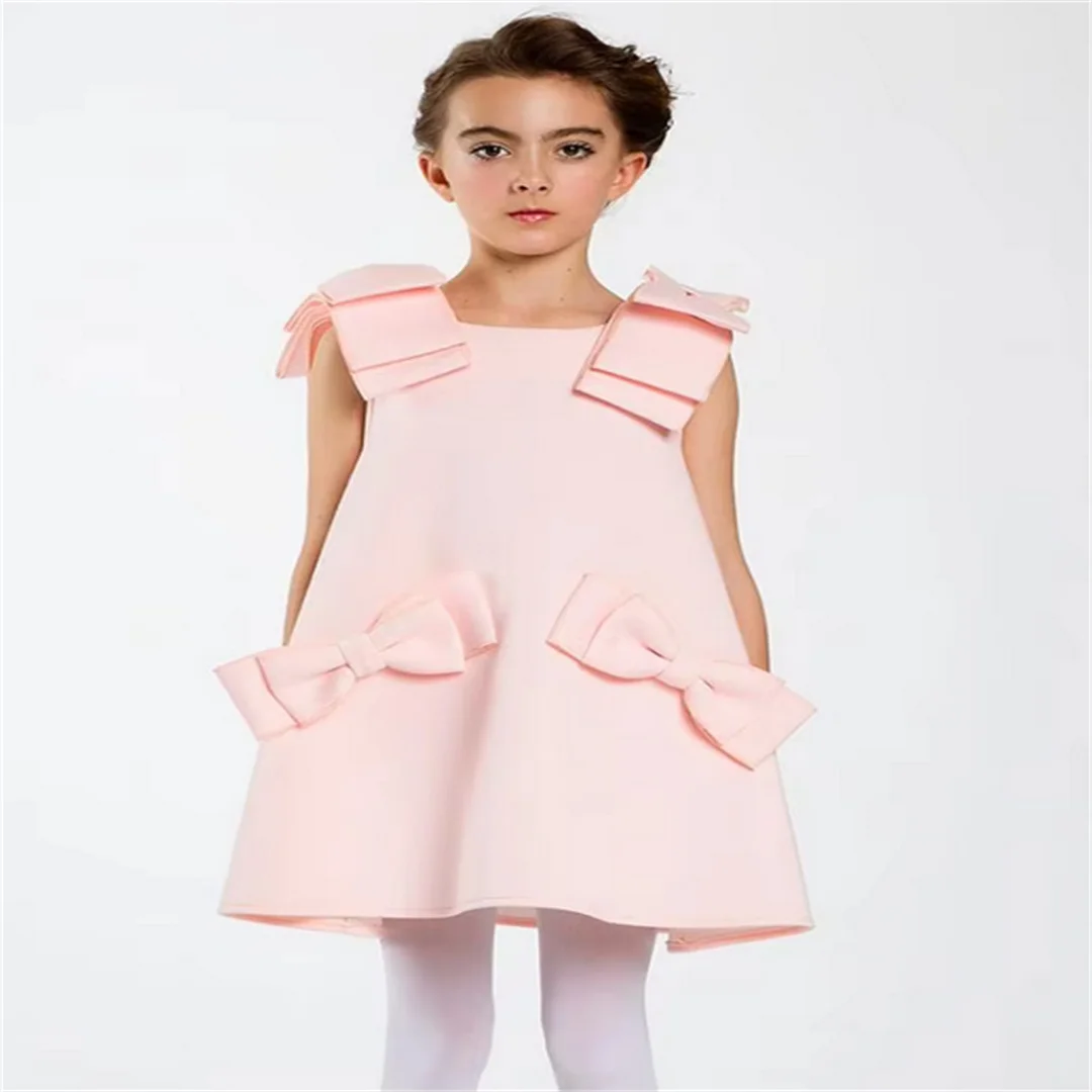 Vestido nuevo de primavera y otoño para niña, vestidos de fiesta para niños, vestido de princesa con lazo, ropa para niños, vestido rosa de alta calidad