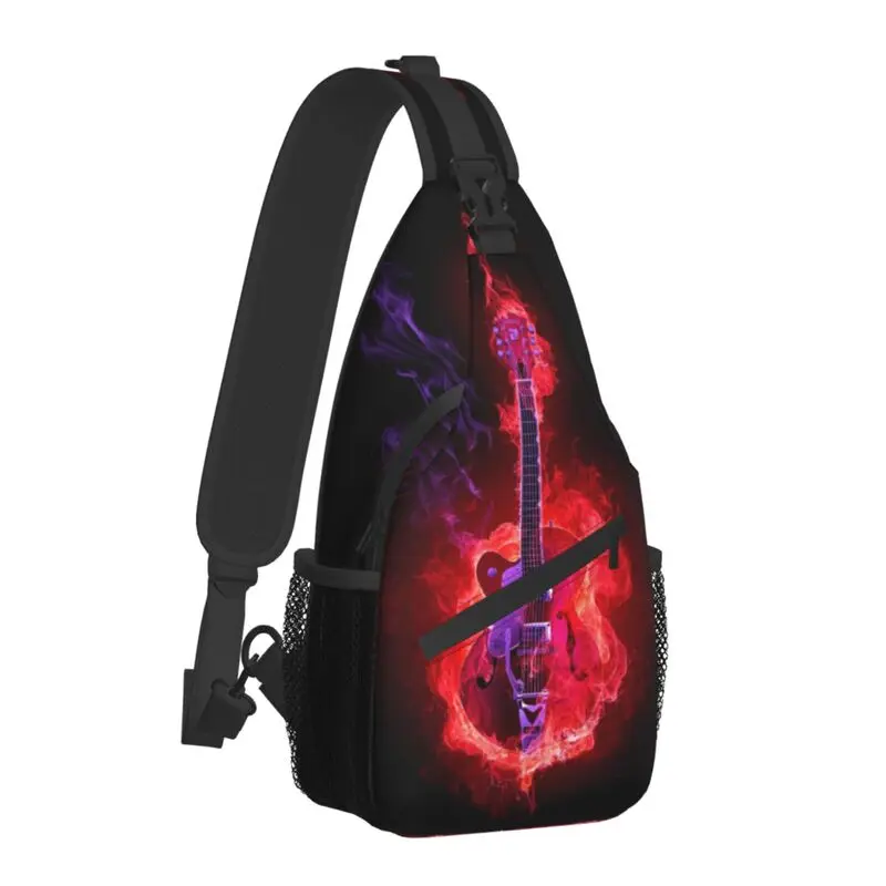 Cool Guitar On Fire Sling Bag for Traveling Men's Musician Rock Music Chest Crossbody Backpack Shoulder Daypack