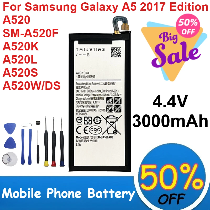 

Встроенная литиевая батарея EB-BA520ABE 4.4V 3000mAh для Samsung Galaxy A5 2017 Edition A520 SM-A520F A520K A520L