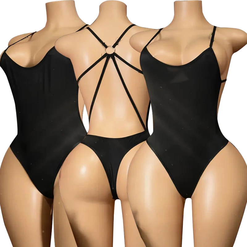 

Black Sexy Open Crotch Lingerie Women Transparent Bra Set Erotic Costume Teddy Bodysuit One-Piece Lenceria Sensual Underwear Set