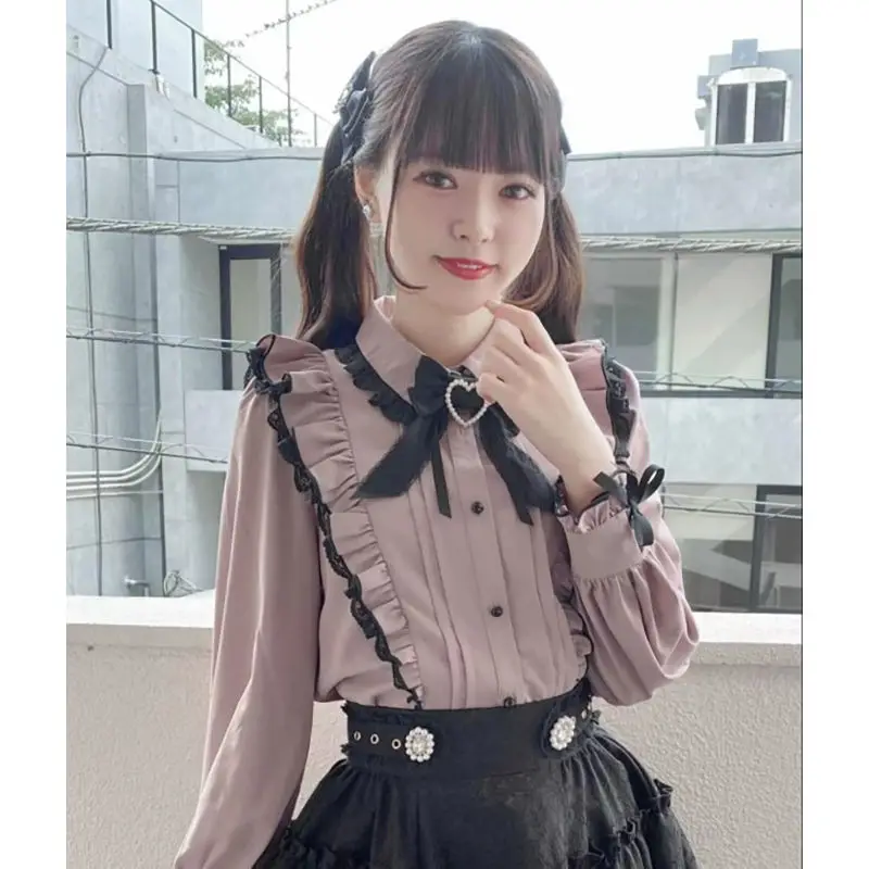 [Olmee] In Stock Jirai Kei Shirt Japanese Basic Pink Lolita Cute Mine Style Kawaii y2k Oversize Plus Size Kawaii Sweet Girly