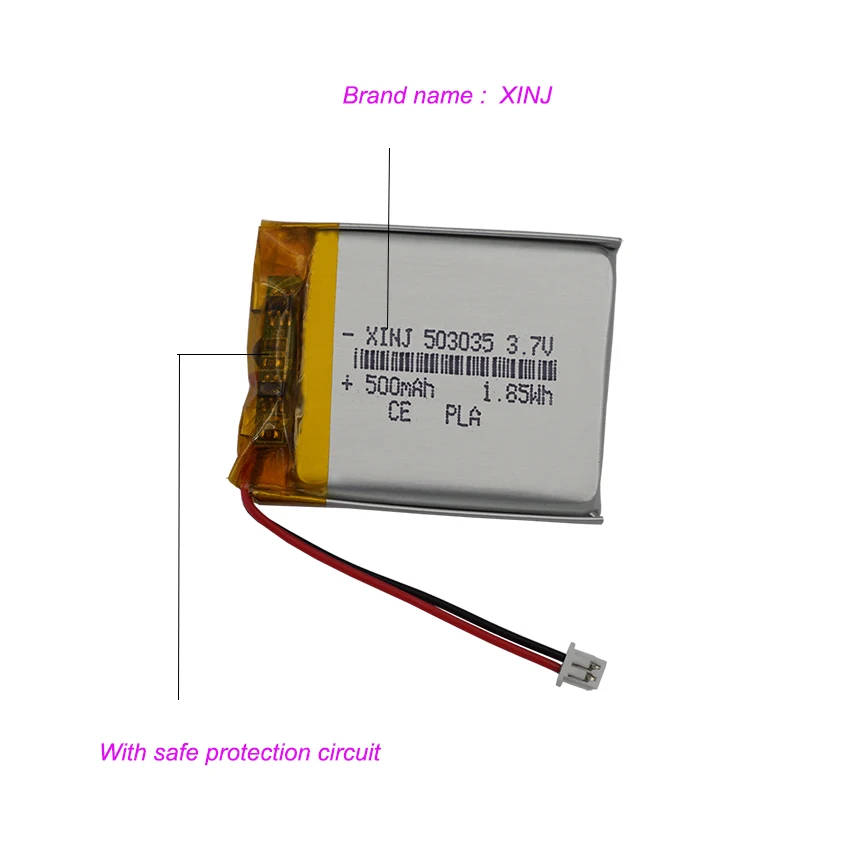 3.7 فولت 500 مللي أمبير 1.85Wh بوليمر ليثيوم بطارية 503035 JST 2pin 1.25 مللي متر موصل ل GPS الطفل كاميرا MP3 MP4 سيارة الملاحة
