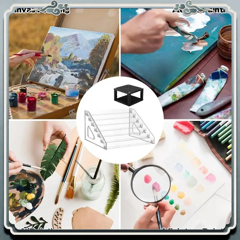 

AC76-2 шт. прозрачная коробка для хранения краски с держателем для кистей, 7 стеллаж для хранения красок для рукоделия, миниатюрная стойка для хранения красок