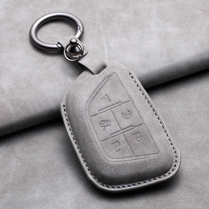 

Leather Car Key Case Cover For Cadillac ATS CT6 CTS DTS XT5 Escalade ESV SRX STS XTS Key Fob Bag Keychain Keyring Accessories