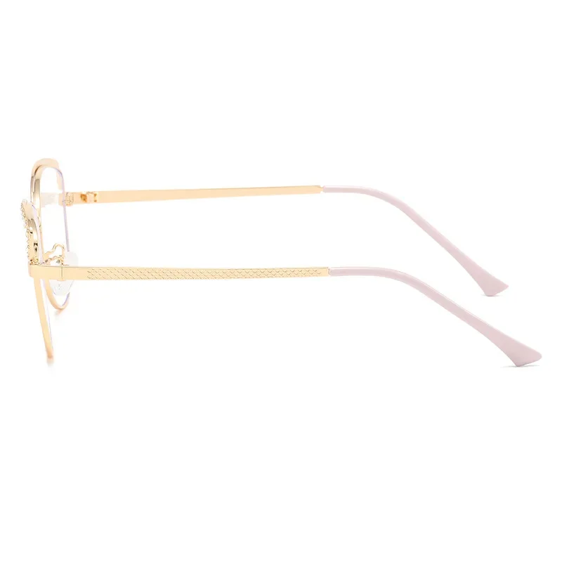 New Cat Eye Diamond Metal Glasses Frame Myopia Frames Optical Eye Glasses Fashionable and Elegant Anti Blue Light Flat Glasses