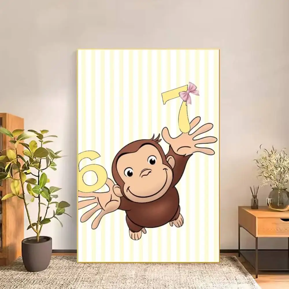 C-Curious George Cute Monkey Kids Graphic Poster Versatile HD Waterproof Wall Art Self-Adhesive Decor for Any Space Ideal Gift