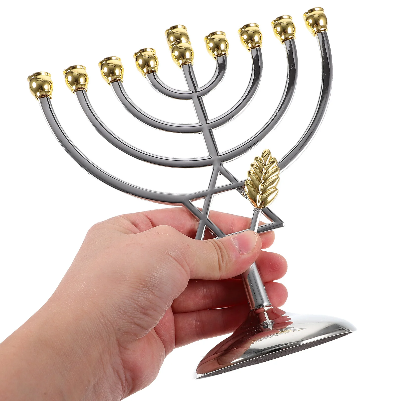 

Simple Metal 9 Branch Holder Jewish Hanukkah Candlestick Polished Desktop Decor Party Ornament Gift Base Statue