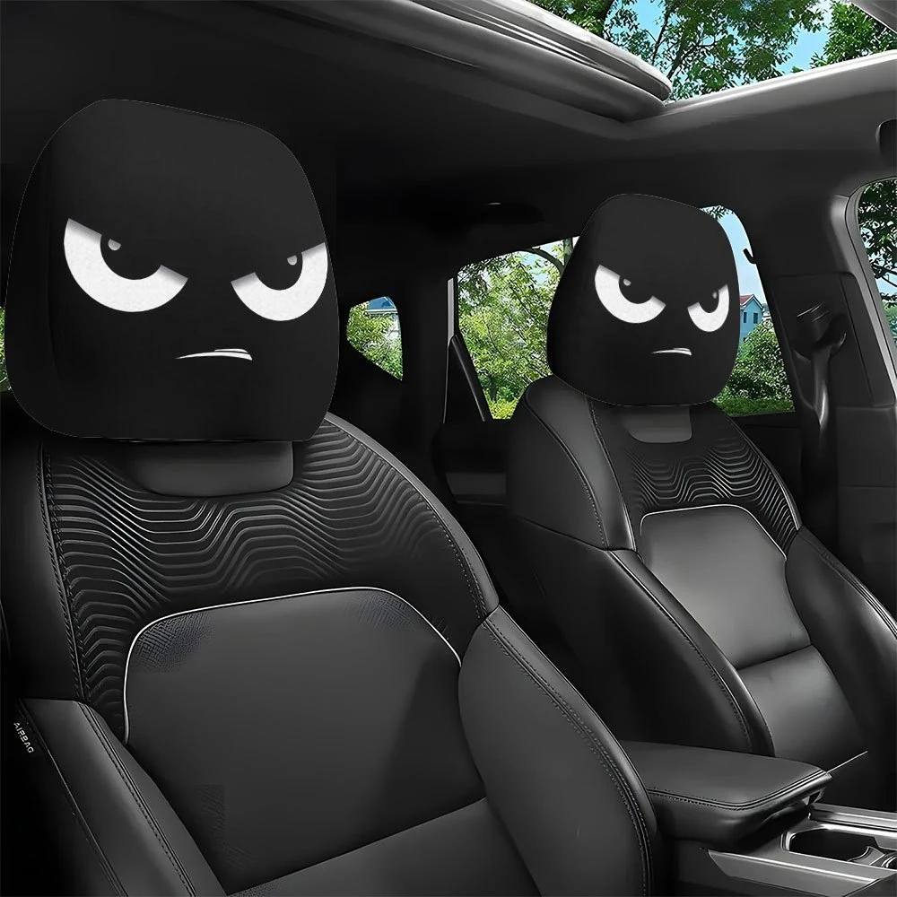 2 STKS Grappige Schuine Ogen Cartoon Print Auto Hoofdsteun Cover voor Halloween Kerstvakantie Auto-interieur Decoratie