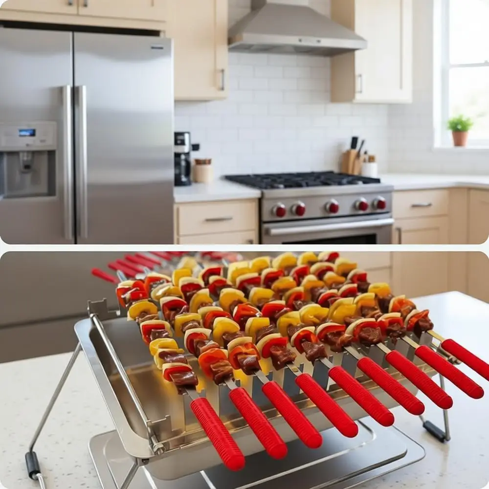 

Набор квадратных шампуров для гриля и латте с силиконовыми ручками, регулятором температуры, стартовым набором, щипцами, перчатками и сумками для переноски