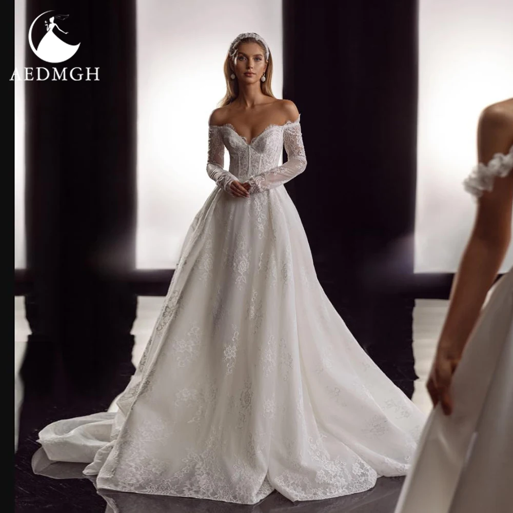 Aedmgh A-Line Abiti da sposa delicati Sweetheart con spalle scoperte Vestido De Novia Abito da sposa su misura con ricamo in pizzo