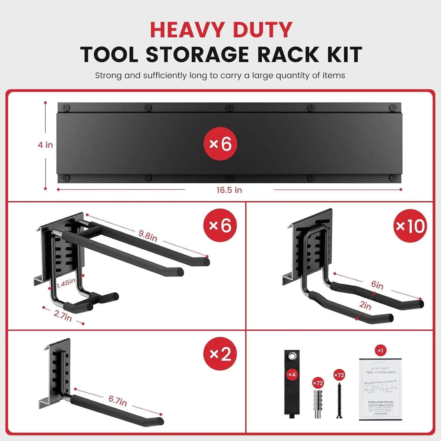 99Inch Heavy Duty Wall Mounted Garage Tool Organizer with 6 Panels 18 Adjustable Hooks 1380 lbs Load Capacity for Garage