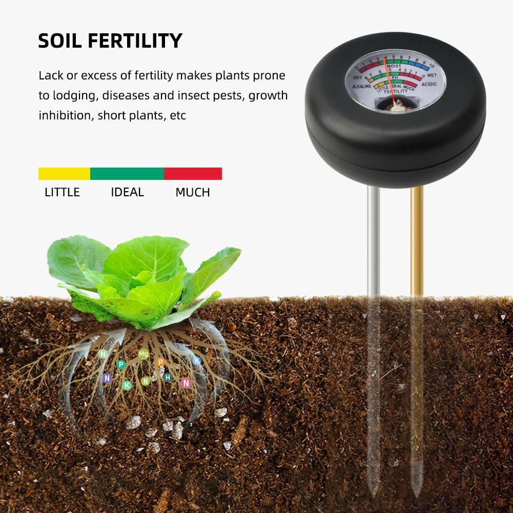 Testeur d'humidité et d'acidité du sol, compteur de PH, détecteur de métaux, outil de test extérieur, jardin de fleurs, plantation de pelouses, 3 en 1