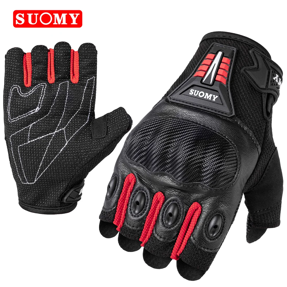 SUOMY Summer Men Half Finger Motorcycle Gloves Women Red Non-slip Motocross Racing Fingerless Gloves Moto Biker Cycling Gloves