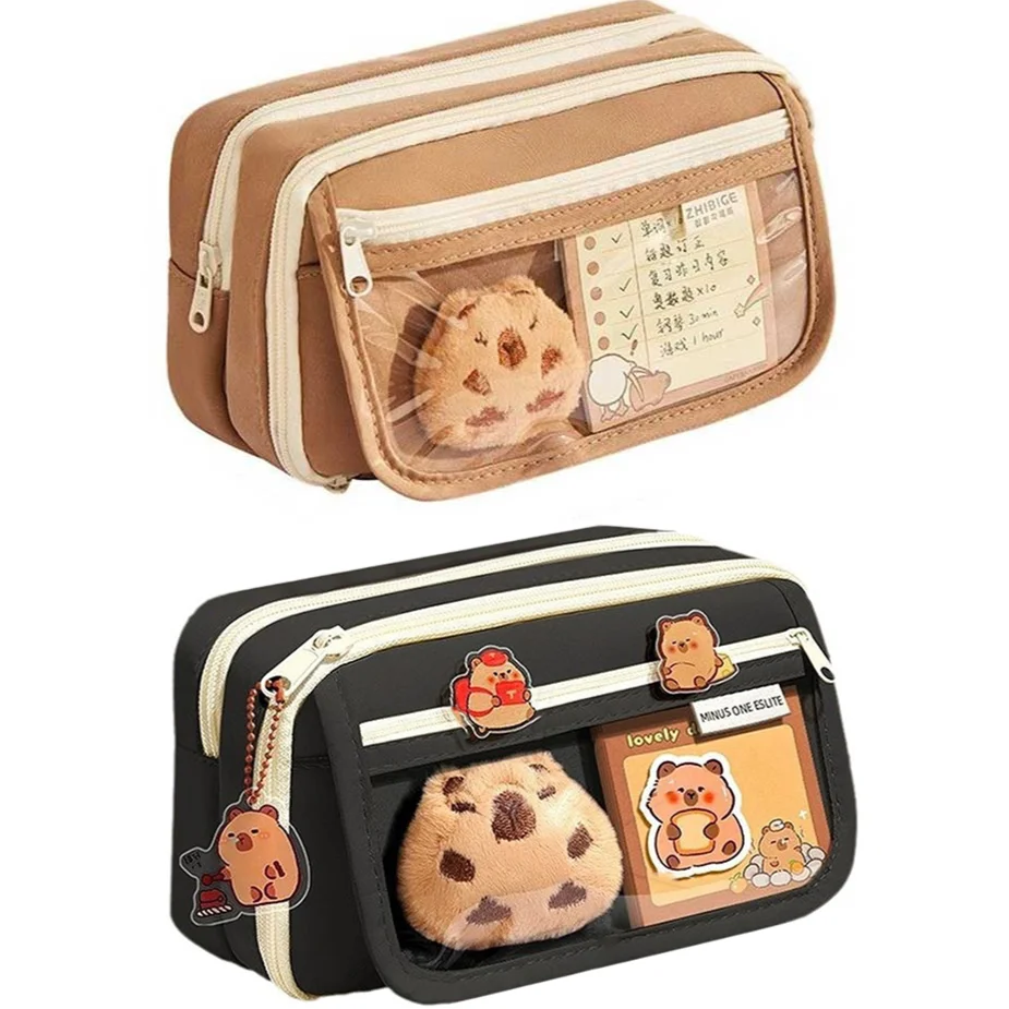 Kawaii ดินสอกรณีเก็บเด็กปากกากระเป๋า 9 ชั้นกระเป๋าดินสอน่ารัก Capybara ปากกาผู้ถือกระเป๋าเครื่องเขียนโรงเรียน Organizer อุปกรณ์
