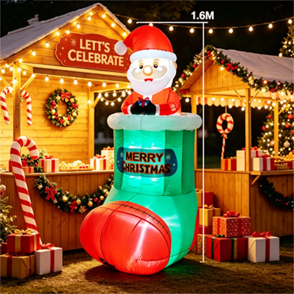 1.6M Inflatable Santa Claus Christmas Decoration LED Lighted Yard Party Holiday Indoor Decor with Lift-Up Design in Stocking