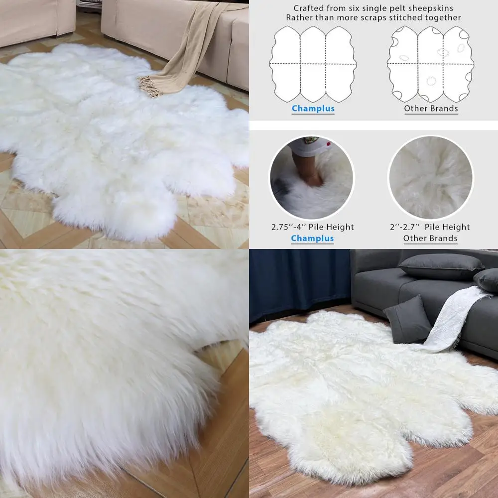 

Аутентичный австралийский коврик из овчины мериноса, 5x7 футов, коврик из овечьей кожи с 6 предметами, белый