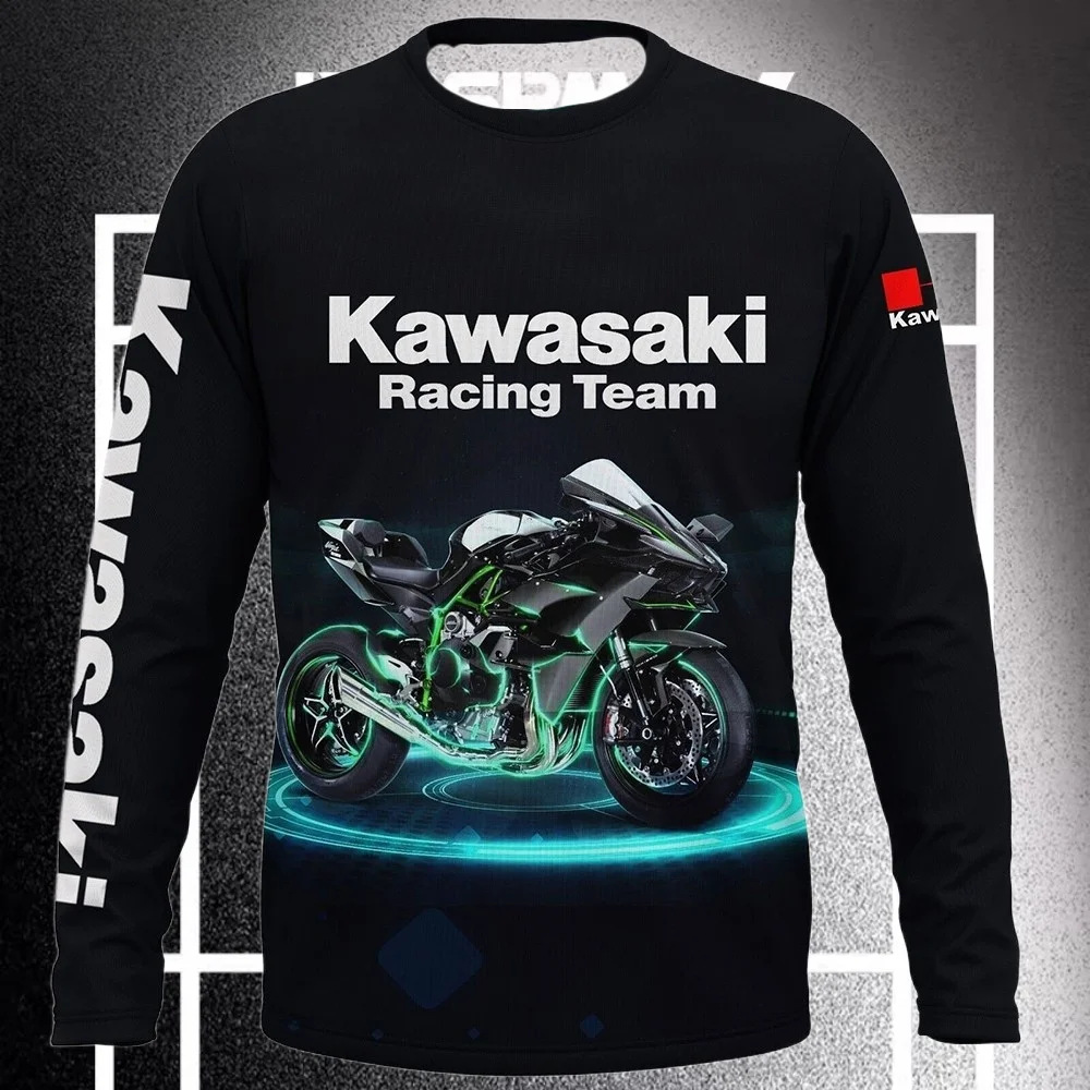 

Kawasaki Motorcycle Racing Team Men T-shirt Long Sleeve Spring Autumn Women Tee Shirts 2025 New Sports Children Clothes Tops