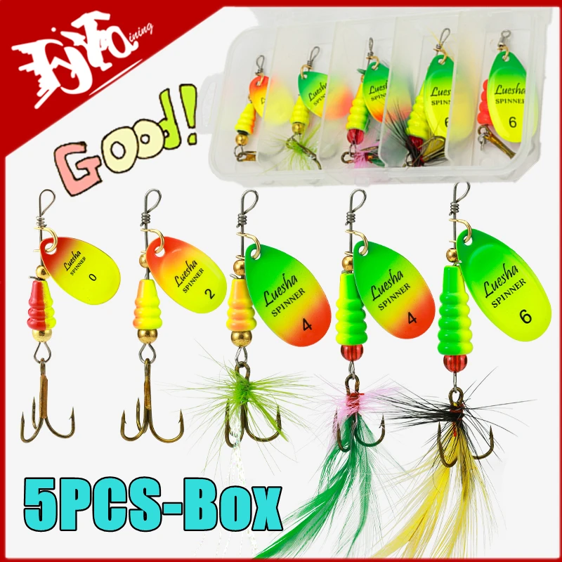 Nuevo 5 uds señuelo de pesca Spinner cebo giratorio lentejuelas cuchara Spinner cebo gancho duro Metal Spinner cebos Kit con cajas de aparejos regalos