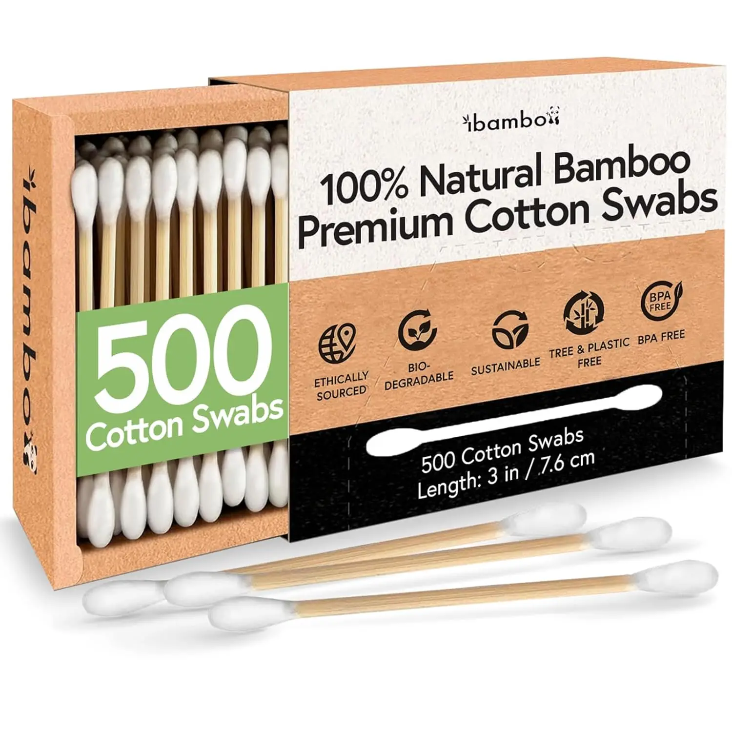 

Bamboo Ear Swabs Cotton (500-Pack) | Biodegradable Double Tipped Bamboo Ear Cleaner | Eco Friendly Beauty & Personal Care |