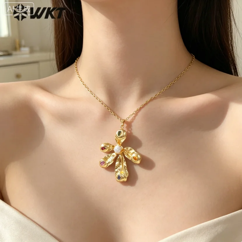 WT-JN361  Wholesale Natural Pearl Classic Gold-Plated Three Styles 18inch Necklace Wearing For The Birthday Party