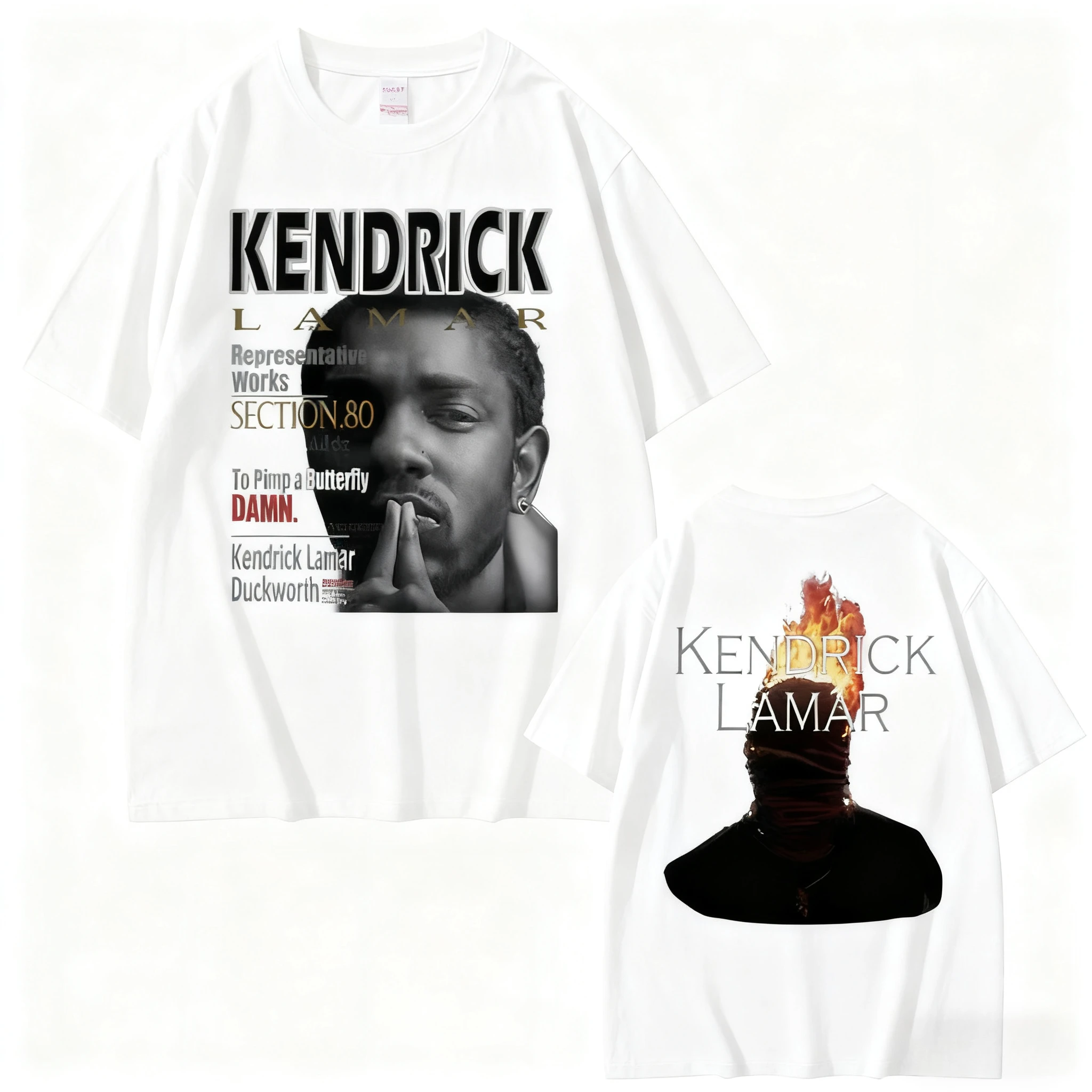 مغني الراب كندريك لامار دام الرسومات الطباعة رجل إمرأة الملابس تيز الصيف قصيرة الأكمام الهيب هوب الشارع الشهير س طوق تي شيرت #6