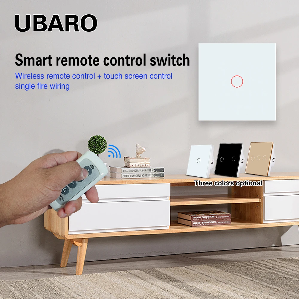 UBARO 433RF Wireless Remote Control Touch Switch Glass Panel Wall Light Interruptor Electrical Sensor Power Home Button 220V 10A