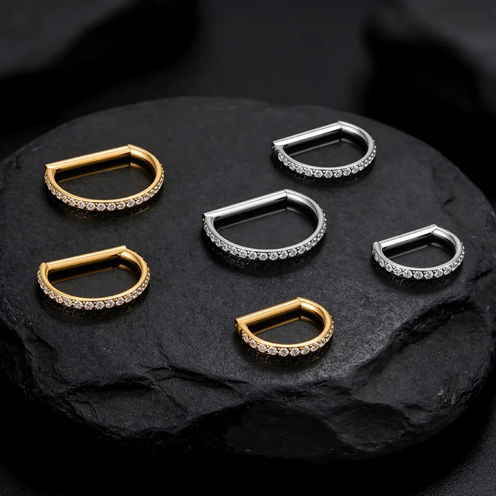 Right Grand F136 Titanium D Shape Nose Clicker Hinged Segment Ear Piercing Body Jewelry Ear Cuff Hoop Ear Healing Ear Ring