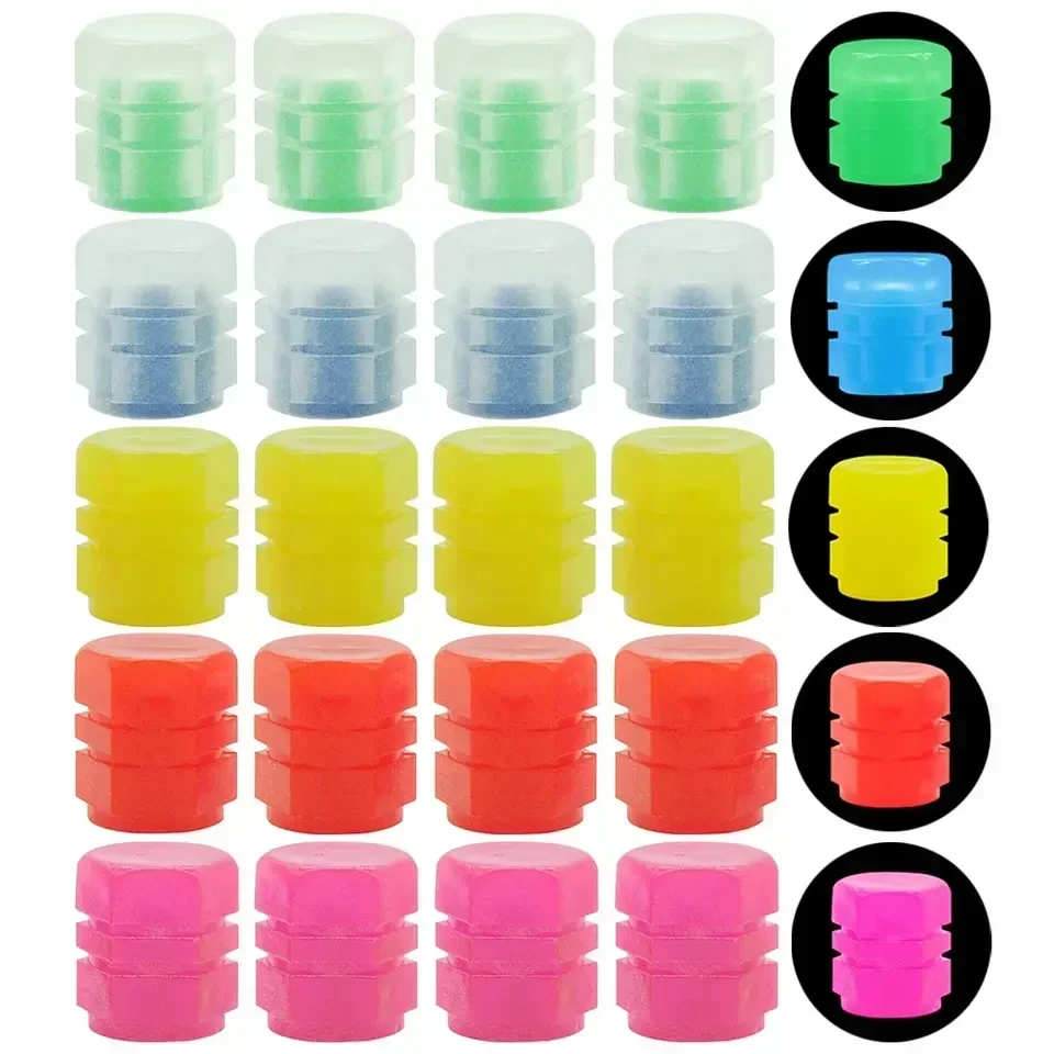 20Pcs Mini Luminous Tire Valve Caps Car Motorcycle Colorful Glowing Valve Cover Tire Wheel Hub Styling Decor Auto Accessories