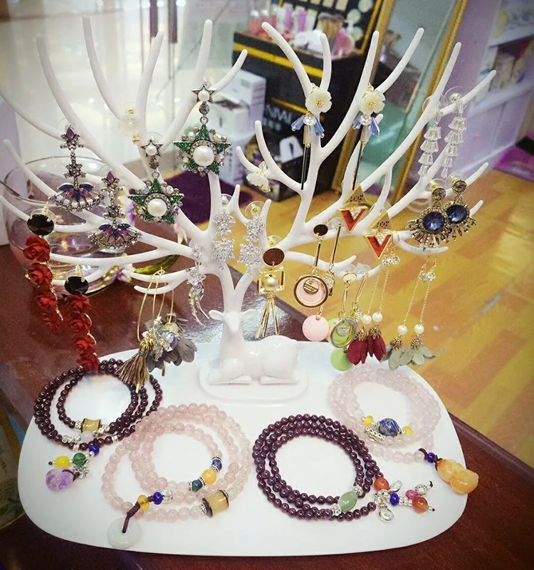 Nuovo stile piccoli cervi orecchini collana anello ciondolo braccialetto gioielli espositore vassoio albero portaoggetti portaoggetti organizzatore